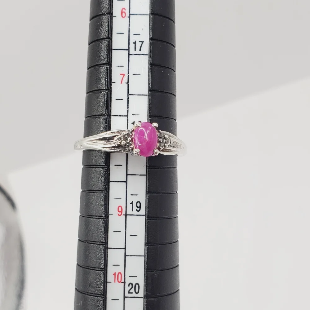 Genuine Oval Pink Sapphire Cabochon 925 Sterling Silver Ring
